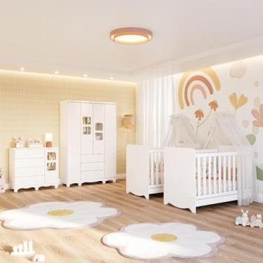 Imagem de Quarto Bebê Gêmeos 2 Berços Americano Ben Guarda Roupas 4 Portas Cômoda Uli 100% MDF