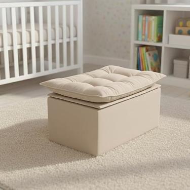 Imagem de Puff Baú Retrô Armazenamento - Puff Banco com Tampa e Revestimento Suede, Apoio para Pés e Assento (BEGE)