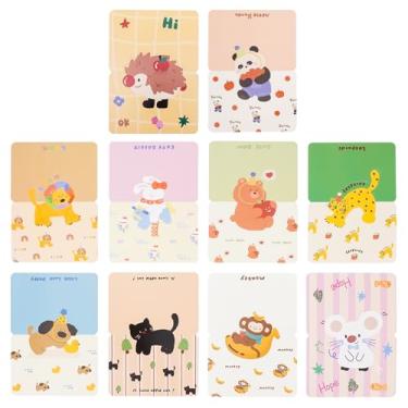 Imagem de CSH Conjunto de 30 cartões de felicitações de animais fofos de desenhos animados (10 designs exclusivos e 3 peças de cada tipo), vem com 30 envelopes coloridos, cartões em branco sortidos (9 x 13 cm