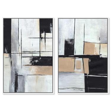 Imagem de Conjunto de 2 painéis de geometria neutra de luxo arte de parede impressa por Art Remedy, moldura branca, 25 x 38 cm