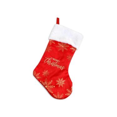 Imagem de Meias grandes de Natal para pendurar para lareira de Natal, meias douradas vermelhas e douradas, meias de floco de neve, presente para casa, decorações de Natal, artigos de lembrancinha de festa