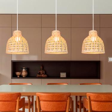 Imagem de 3 Pendente Fibra Natural Em Bambu Boho Bancada Nat52