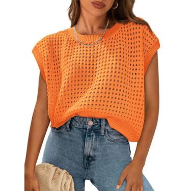 Imagem de Top feminino PRETTYGARDEN, primavera e verão, crochê, laranja, algodão