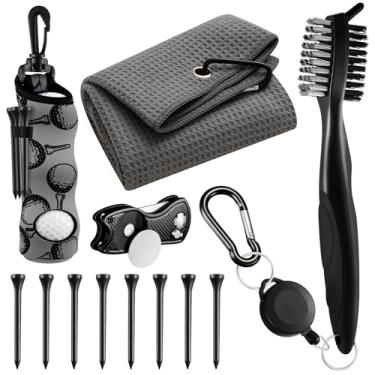 Imagem de Liliful Kit de acessórios de golfe com 12 peças, inclui bolsa de bola de golfe com gancho, toalha, marcador magnético, ferramenta divot, escova de limpeza essencial para presentes femininos e