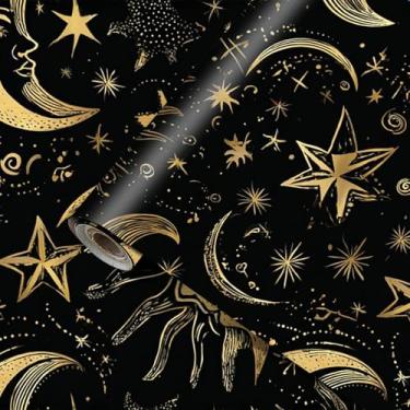 Imagem de HOMETITUTE Papel de parede Celestial Peel and Stick Arte Abstrata Galáxia Papel de Parede PVC Autoadesivo Removível Ouro Estrela Design 39.9 cm x 100.1 cm Papel de Parede Céu Noturno para Quarto Sala
