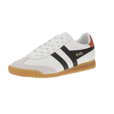 Imagem de Gola Tênis masculino de couro Torpedo, Branco/Preto/Laranja Moody, 9