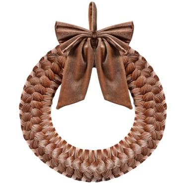 Imagem de Guirlanda de veludo de Natal cáqui de 35,5 cm, decoração de Natal, porta da frente, enfeite de veludo com laço, decorações de guirlanda de Natal para mesa, lareira, varanda, janela, parede, ano novo