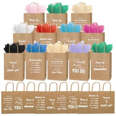 Imagem de 100 peças de sacos de presente de agradecimento de funcionários de Natal a granel - inclui 50 sacos de papel com alças e 50 papel de seda, presentes de agradecimento para colegas de trabalho