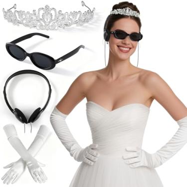 Imagem de Conjunto de acessórios para fantasia de Halloween, princesa, cristal, coroa, óculos de sol, luvas longas, fone de ouvido, acessórios de cosplay de princesa para mulheres, meninas, lembrancinhas de