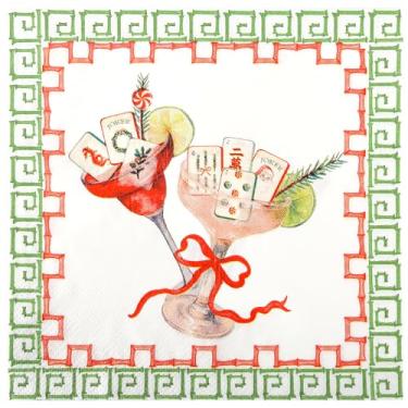 Imagem de Guardanapos de papel Mahjong de Natal, 100 peças, chinoiserie Mah Jong azulejo descartável, guardanapo de almoço, aquarela, Mahjong, bebidas, toalha de mão para casamento, aniversário, Natal, Natal