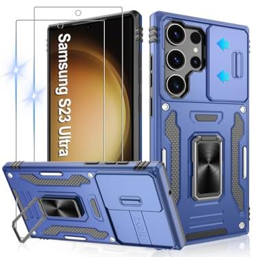 Imagem de Gritup Capa para Samsung Galaxy S23 Ultra com 2 protetores de tela HD e capa de câmera deslizante, proteção contra quedas de grau militar de 3 m, capa protetora para celular com suporte de anel