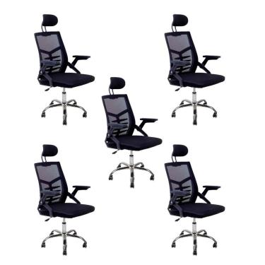 Imagem de Kit 5 Cadeiras Escritório Executiva Diretor Relax Ergonômica Com Apoio De Cabeça