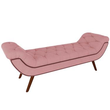 Imagem de Puff Recamier Decorativo com Tachas 140 cm Santorini P05 Veludo Rosê - Lyam Decor
