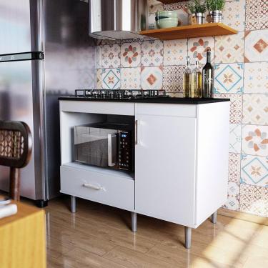 Imagem de Balcão Para Cooktop 1,05m 4 Bocas 1 Nicho Com 1 Porta E Gaveta Turim Branco
