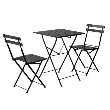 Imagem de Conjunto Mesa Dobrável 60x60 Cm Com 2 Cadeiras Ferro E Madeira Envernizada Black