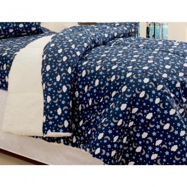 Imagem de Edredom Coberdrom Solteiro Sherpa Pele De Carneiro Tricoline Luar