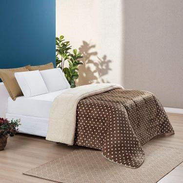 Imagem de Edredom Coberdrom Romantico Poá Solteiro Sherpa E Manta Flannel - Caqui