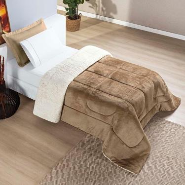 Imagem de Coberdrom Diamond Solteiro Sherpa Com Manta Flannel 01 Peça - Cáqui