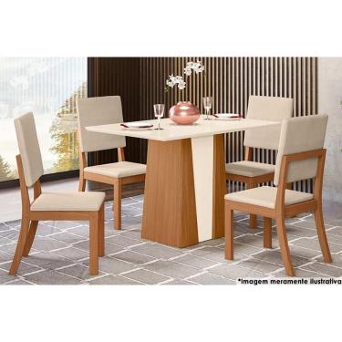 Imagem de Sala De Jantar Orus Tampo com Vidro 120x80cm E 4 Cadeiras Nature veludo Light Linho