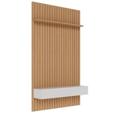 Imagem de Painel Para TV 65 Pol Ripado com Bancada 140cm C04 Canadá Freijó Off White Matte - Lyam Decor