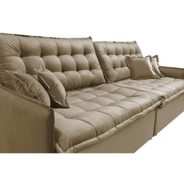 Imagem de Sofá Sem Caixa Retrátil Reclinável 2,55m Cama Inbox Versátil Com Pillow Top E Molas Velusoft Bege