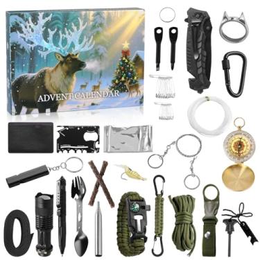 Imagem de Calendário do advento de sobrevivência 2025 para homens adultos, calendário do advento de caça para adolescentes, contagem regressiva de Natal de 24 dias com ferramentas de sobrevivência ao ar livre