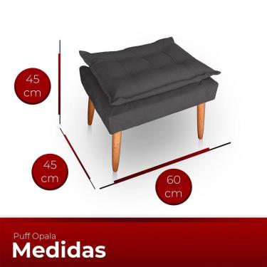 Imagem de Puff Para Sala E Quarto Madeira Decorativo Opala Suede Cinza