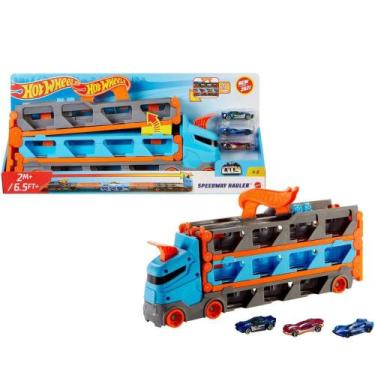 Imagem de Caminhão Guincho Pista de Corrida Hot Wheels City Mattel, Azul e Laran