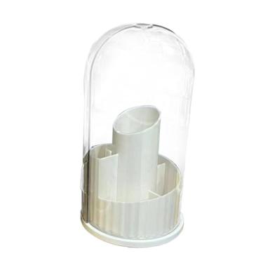 Imagem de MERIGLARE Porta-pincel de maquiagem, multifuncional, rotação de 360 graus com capa, porta-lápis de sobrancelha e batom para penteadeira, banheiro e casa, Branco