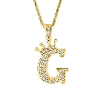 Imagem de Colares femininos com inicial dourada, pingente de letra A a Z, colar longo com nome de coroa, colar de joias de ouro, presente feminino, One size, Metal, Sem Pedra Preciosa