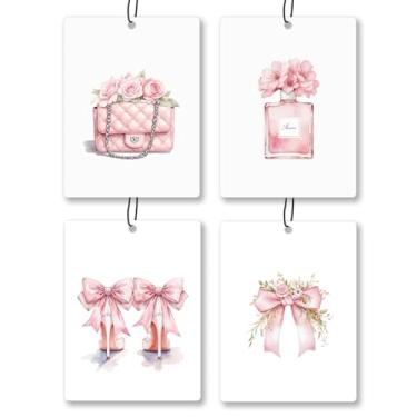 Imagem de Exqcom Aromatizador de ar de banheiro floral com laço rosa Coquette 4 peças, bolsa feminina preppy perfume salto alto aromatizador de ar para mulheres meninas presentes, acessórios de carro perfumados