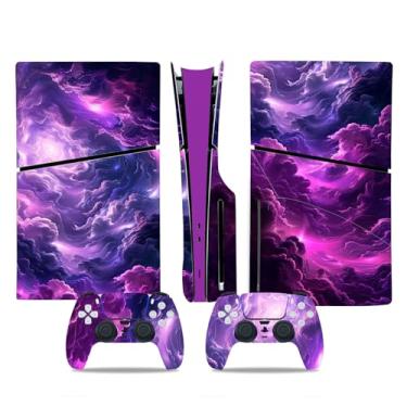 Imagem de Adesivo de película compatível com PS5 Slim Disc, capa protetora de vinil para console e controle sem fio (nuvens roxas)