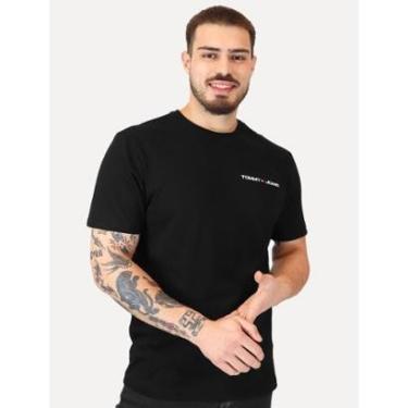 Imagem de Camiseta Tommy Jeans Masculina Classic Linear Embroidered Chest Preta-Masculino
