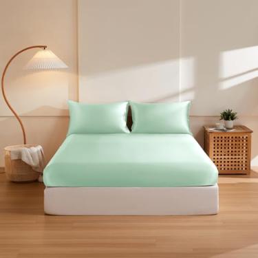 Imagem de THXSILK Jogo de lençol Queen de seda, 3 peças, 6A+ 100% seda pura amoreira 100% pura para cabelo e pele, 1 lençol com elástico com 2 fronhas, turquesa