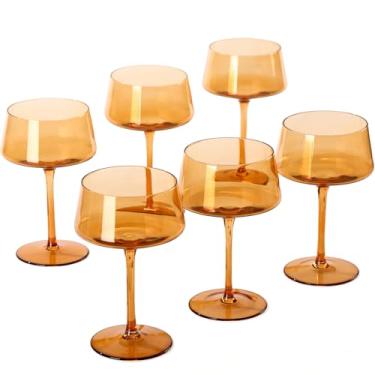 Imagem de comfit Conjunto de copos de cupê coloridos soprados à mão com taças grandes de Martini, coquetel e champanhe de cristal de 170 a 368 g - Copos de coquetel fofos e coloridos - Perfeito para bar