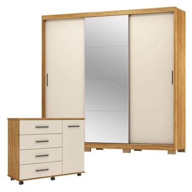 Imagem de Cômoda Flora e Guarda Roupa Casal Dalila 32415PE Cinamon Touch Off White Flex com Pés - Demóbile