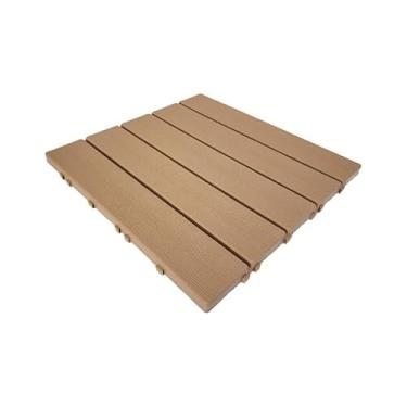 Imagem de Kit 9 Deck plástico modular textura madeira para banheiro jardim sacada piscina(BEGE)