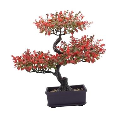 Imagem de BLWOTMOR Árvore Bonsai Artificial, Planta Artificial Multiuso Decorativa em Vaso, Ornamento para Prateleira de Escritório Ou Estante de Livros Interna, Vermelho, Tamanho real