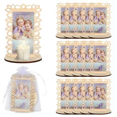 Imagem de 15 peças de anjo da guarda bebê estátuas de madeira anjo da guarda molduras para fotos com sacos de presente de organza lembrancinhas de batismo para convidados Recuerdos de Bautizo centros de mesa