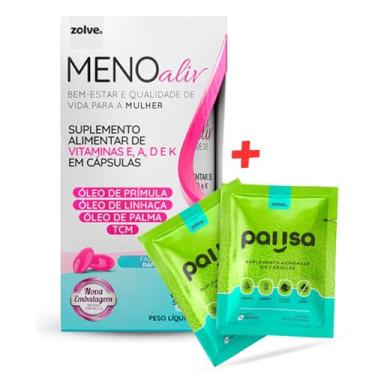 Imagem de 1pt Meno Aliv + 2 Pack Pausa - Óleo de Prímula, Linhaça, Palma, Vitamina A D E K Alívio da Menopausa