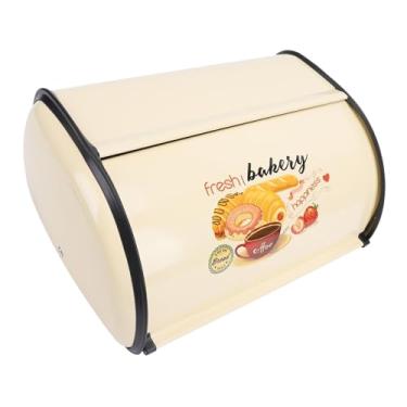 Imagem de Ymiko Recipiente de Armazenamento de Pão Estilo Tambor de Metal Champanhe para Pão, Bolo, Donuts e Biscoitos Organizador Elegante de Alimentos e Talheres, Compartimento Compacto de Bancada de