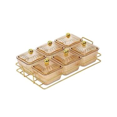 Imagem de prato de lanche Bandeja de servir dividida com tampa aperitivos Pratos para lanches Nozes Frutas tigela de sopa(Brown)