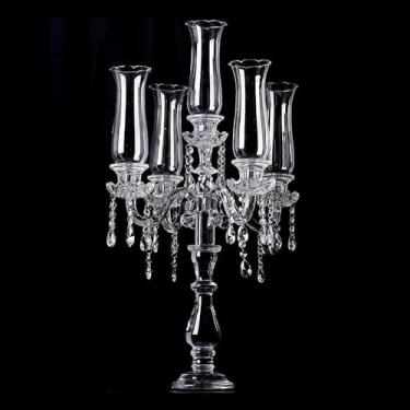 Imagem de FENKOO Candelabro de cristal de 5 braços, castiçal requintado de alta qualidade de 81 cm de altura