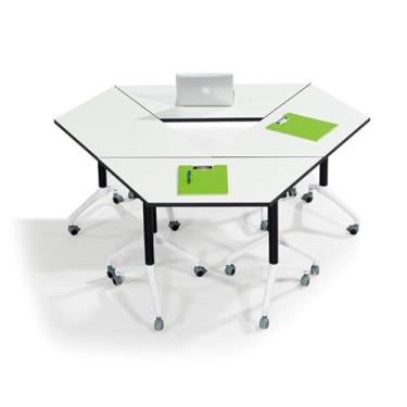 Imagem de SPXMQSS Mesa de sala de conferências, mesa dobrável de 4/6/8 peças, mesa de reunião, dobrável, com rodas silenciosas para escritórios, salas de treinamento, 4 peças