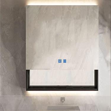 Imagem de Armário de espelho de LED, armários de banheiro espelhados SPXMQSS Desembaçamento inteligente com prateleiras Armários de parede de banheiro com escurecimento contínuo para cima e para baixo unidades
