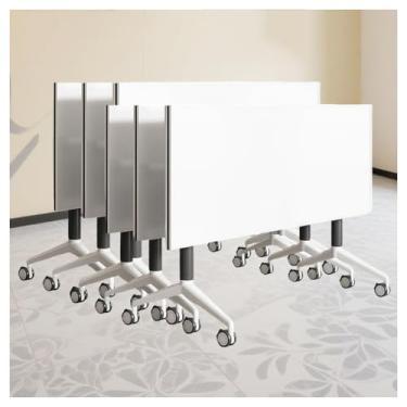 Imagem de SPXMQSS Mesa de conferência dobrável, mesa de reunião móvel dobrável com rodas, design que economiza espaço para casa, escritório, sala de conferências, treinamento, 6 peças 120 x 60 x 75 cm