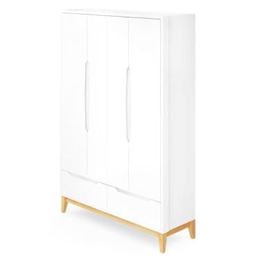 Imagem de Guarda-Roupa Infantil Retrô Amor Perfeito com Gavetas, MDF e Madeira Maciça, Pintura Atóxica UV, Portas de Giro e Cabideiro Cromado