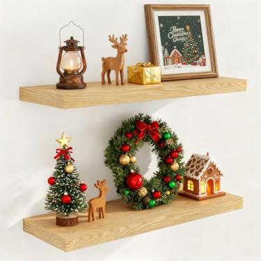 Imagem de Prateleiras flutuantes de madeira rústica, 81 cm de comprimento, 23 cm de profundidade para decoração de casa, prateleira flutuante de 81 x 23 cm, conjunto de 2 prateleiras flutuantes profundas para