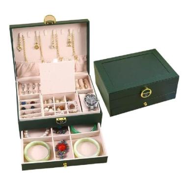 Imagem de Maleta Porta-Joias 2 Níveis com Gaveta Estojo Luxo Verde Organizador