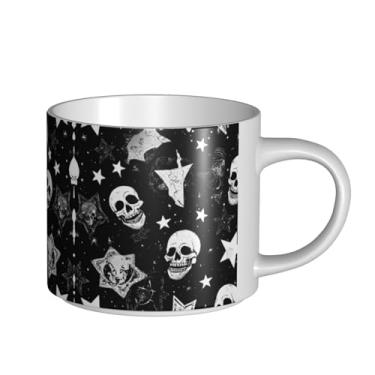 Imagem de ZERAOKE Caveira punk branca - Caneca grande de cerâmica impressa para café, capacidade grande para escritório e casa, pode ser lavada na lava-louças, design com alça em C.